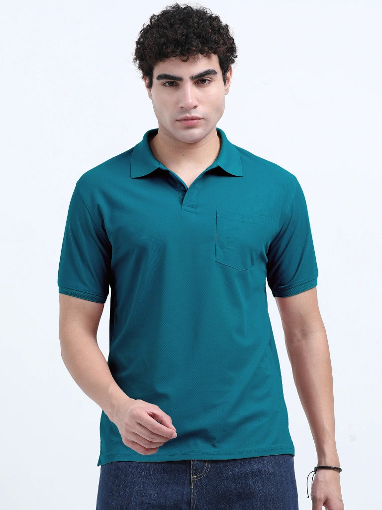 polo polyester t-shirt peacock green color straight view buy online - Peacock Green