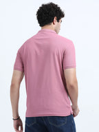 men's polyester polo t-shirt with pocket pink color back view breathable lightweight fabric shop online in india - Pink