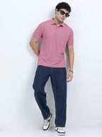 men's polyester polo t-shirt with pocket pink color front view comfortable everyday wear buy online in india - Pink