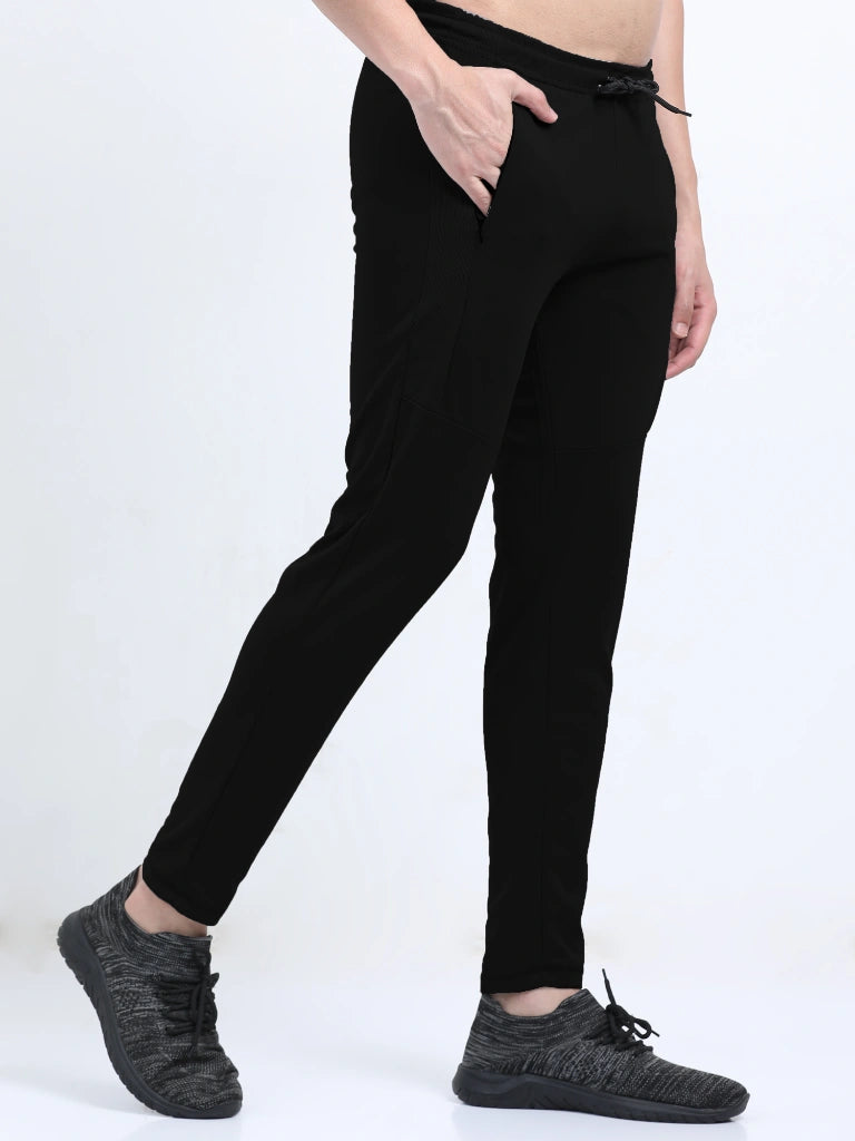 men’s premium dry fit track pants breathable performance elevated comfort full look body view buy online india - Black