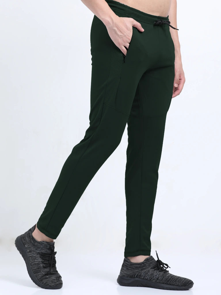 men’s premium dry fit track pants breathable performance elevated comfort full look body view buy online india - Dark Green