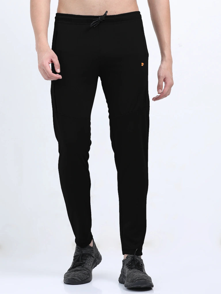 men’s premium dry fit track pants breathable performance elevated comfort full left side view buy online india - Black