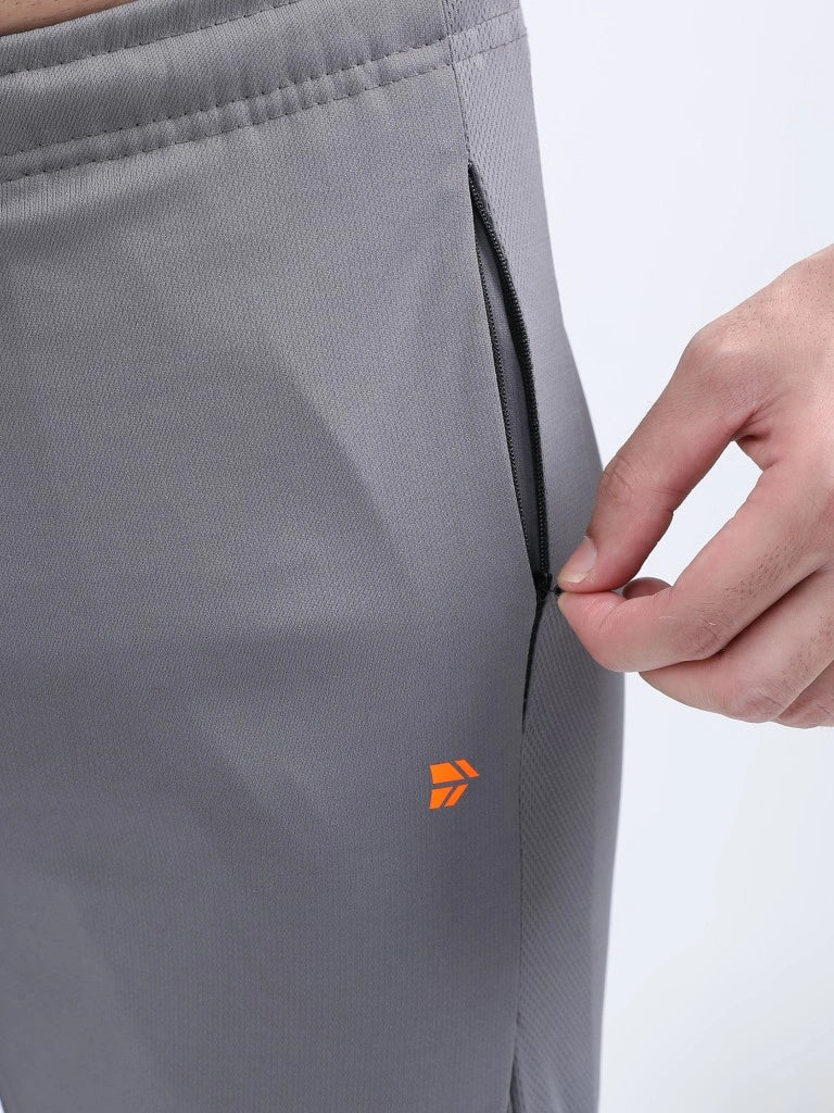 men’s premium dry fit track pants breathable performance elevated comfort zipper detail close-up buy online india - Gray