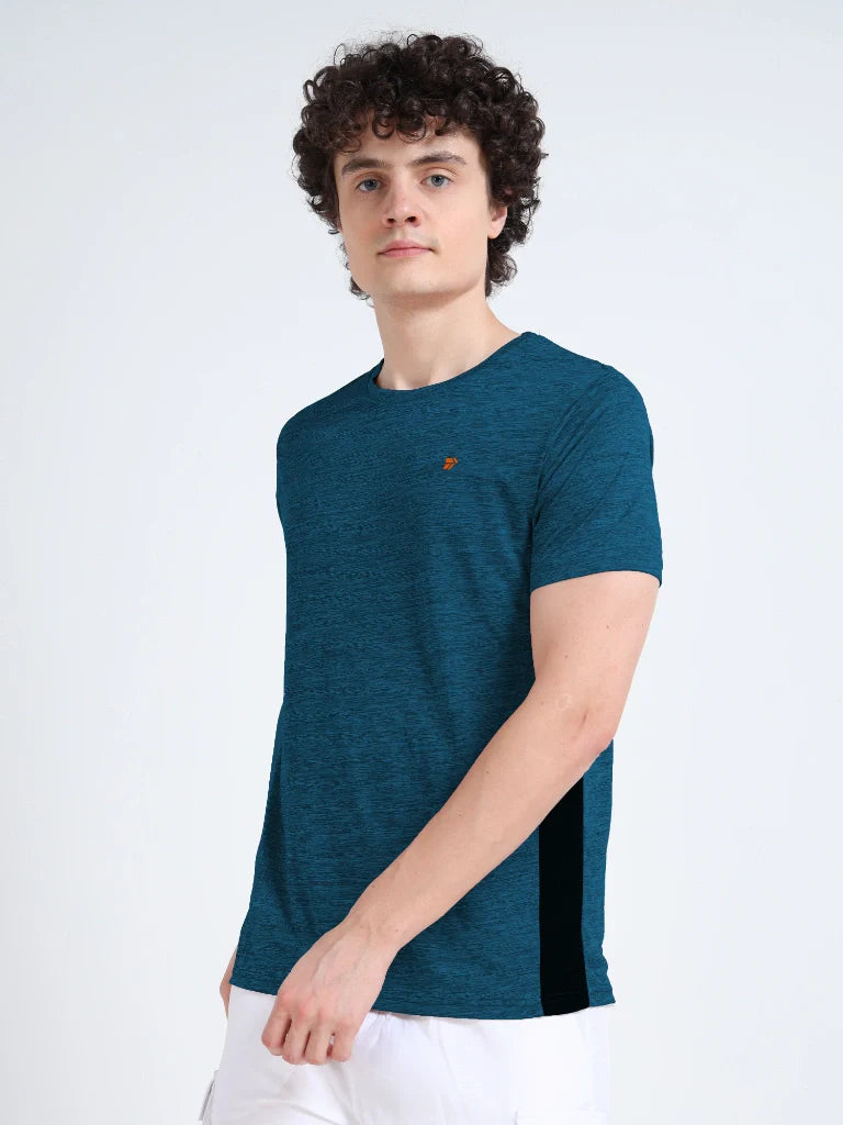 men's round neck t-shirt blue color side view shop online - Blue