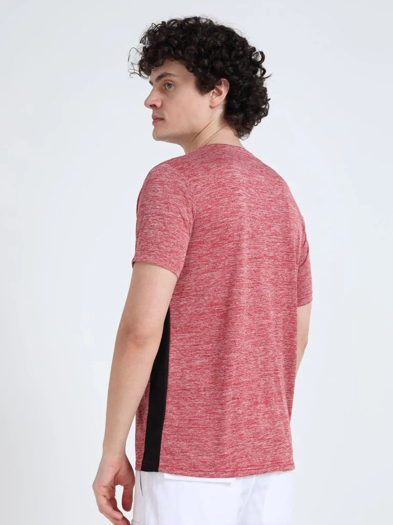 men's round neck t-shirt red color back view buy online - Red