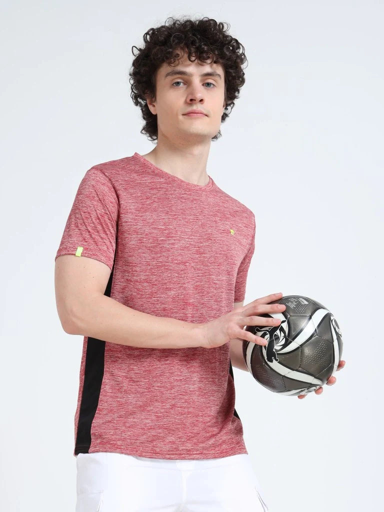 men's round neck t-shirt red color front view buy online - Red