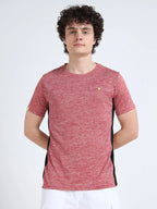 men's round neck t-shirt red color straight view buy online - Red