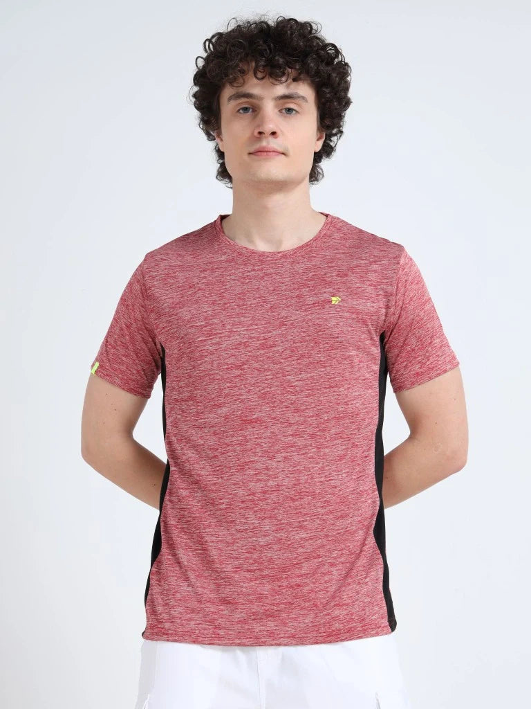 men's round neck t-shirt red color straight view buy online - Red