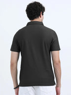 men's style polo t-shirt smart minimal everyday essential black color back view shop online - Black