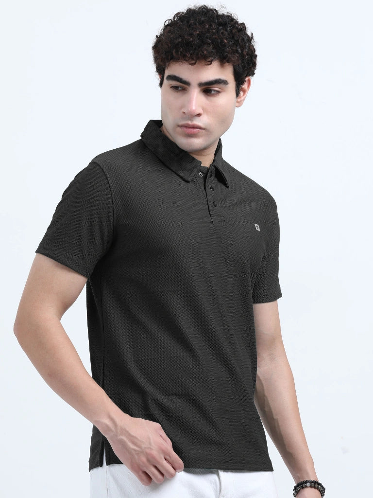 men's style polo t-shirt smart minimal everyday essential black color side view buy online - Black