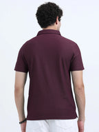 men's style polo t-shirt smart minimal everyday essential maroon color back view shop online - Maroon