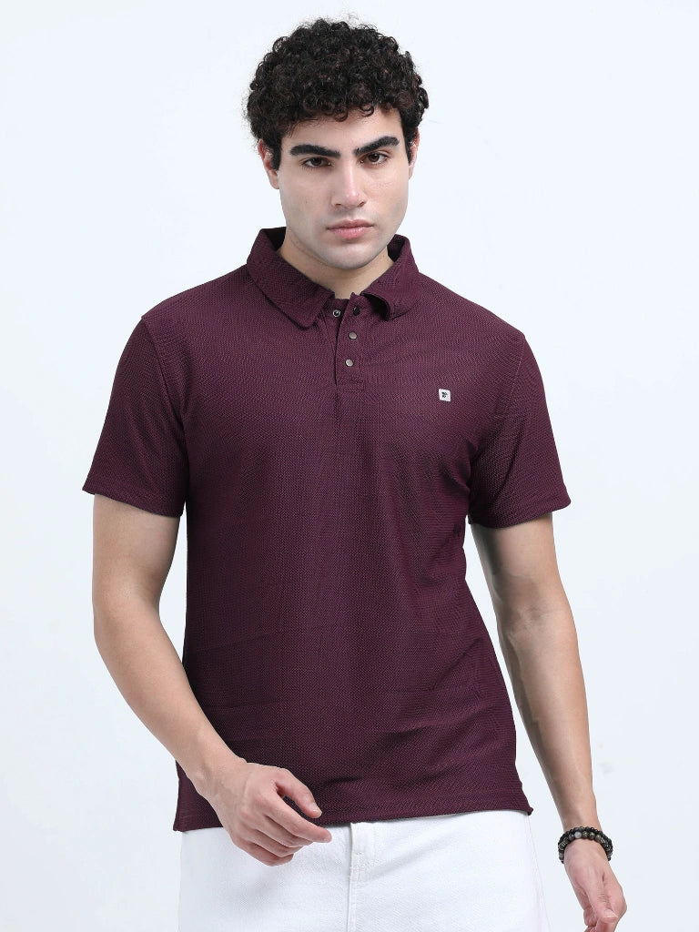 men's style polo t-shirt smart minimal everyday essential maroon color front view buy online - Maroon