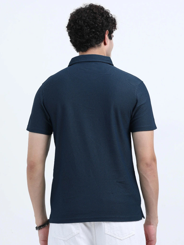 men's style polo t-shirt smart minimal everyday essential navy color back view shop online - Navy