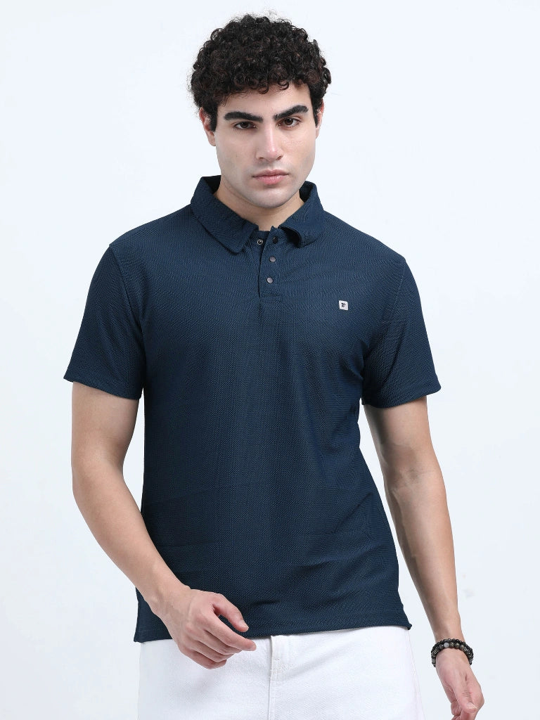 men's style polo t-shirt smart minimal everyday essential navy color front view buy online - Navy