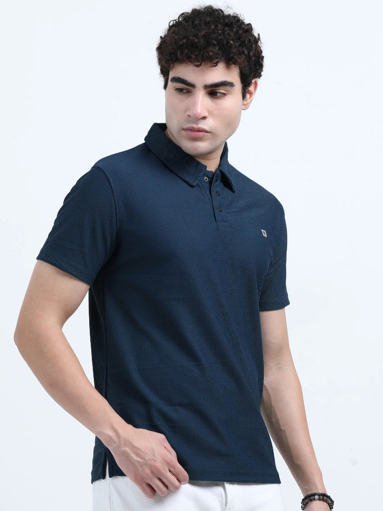 men's style polo t-shirt smart minimal everyday essential navy color side view buy online - Navy