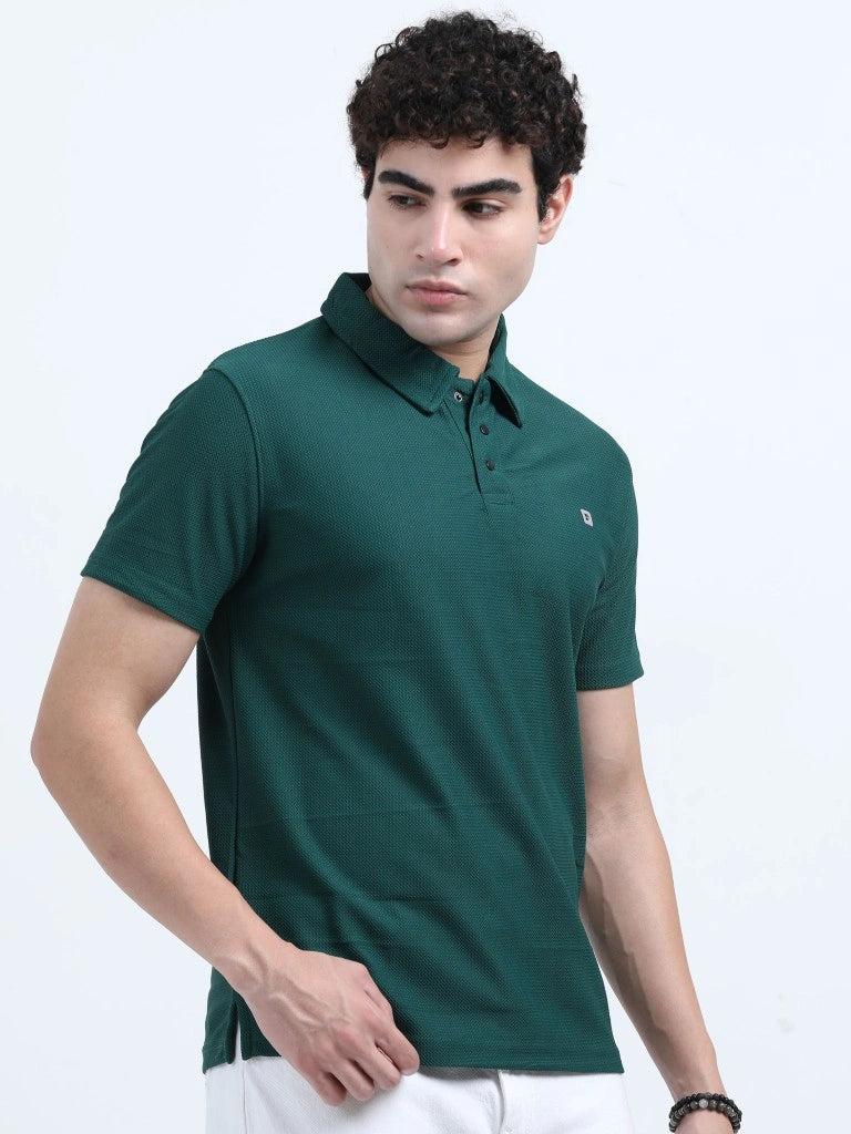 men’s style polo t-shirt smart minimal everyday essential front right view buy online india - Dark Slate Gray
