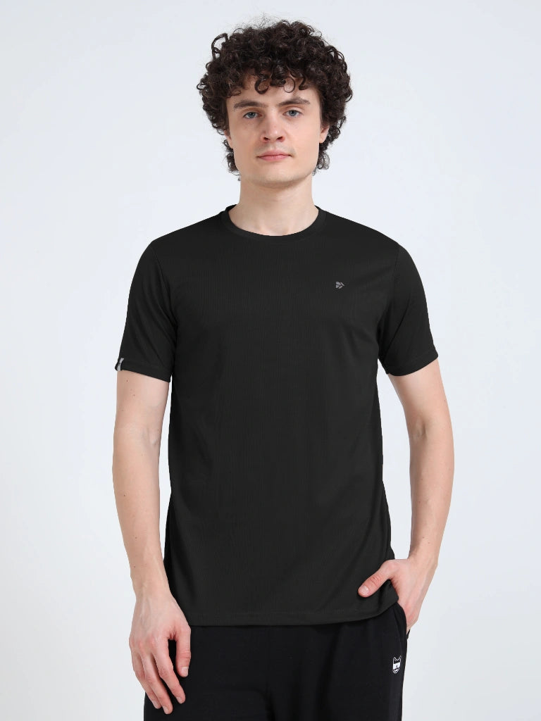 men's plain athleisure t-shirt round neck brown color style view buy online - Black