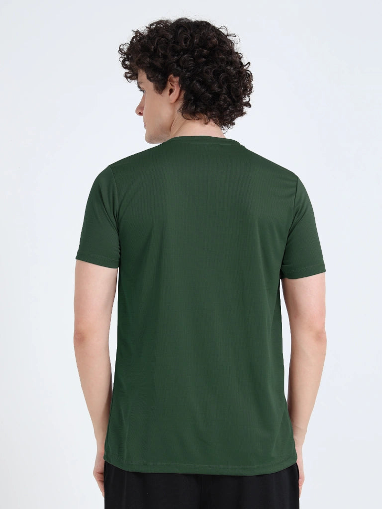 Plain dark green round neck t-shirt for men back view shop online India - Green