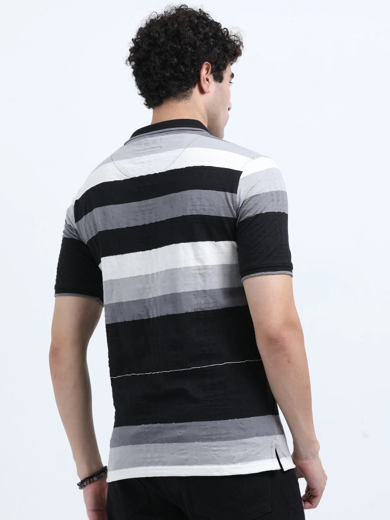 men's cotton polo t-shirt black back view shop online - Black