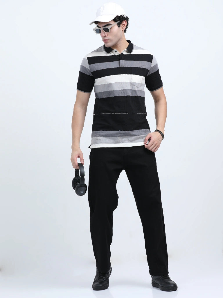 men's cotton polo t-shirt black full view buy online - Black