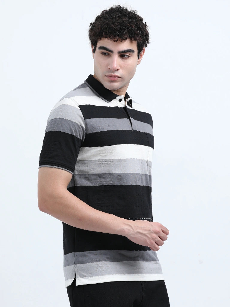 men's cotton polo t-shirt black side view buy online - Black