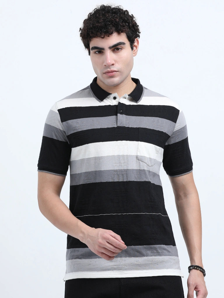 men's cotton polo t-shirt black straight view buy online - Black