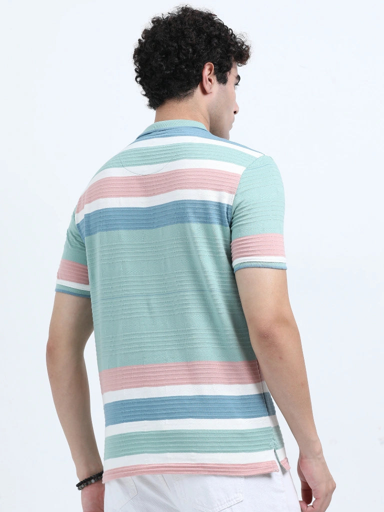 men's cotton polo t-shirt green and pink back view shop online - Green and Pink