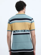 men's cotton polo t-shirt green and sandal back view buy online - Green and Sandal