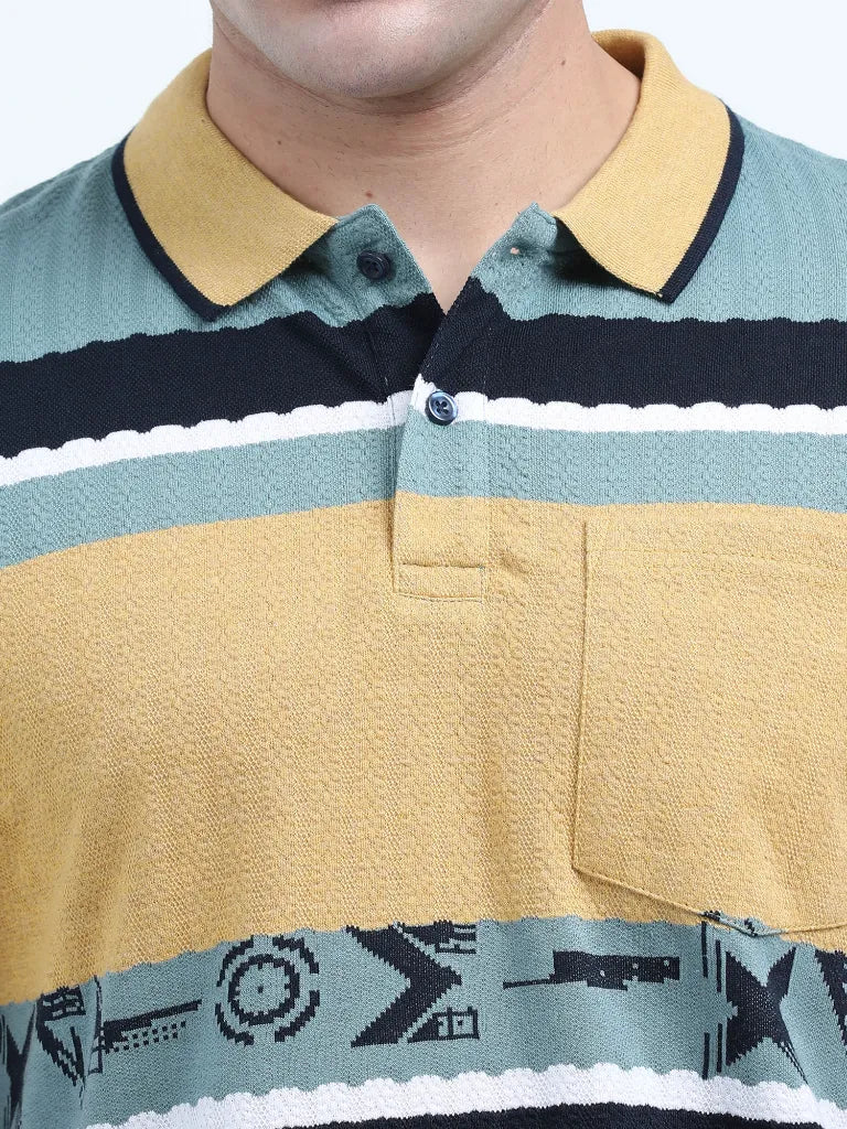 men's cotton polo t-shirt green and sandal collar view shop online - Green and Sandal