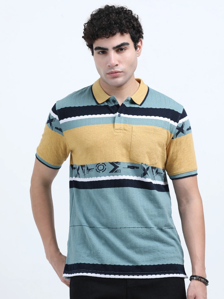 men's cotton polo t-shirt green and sandal straight view buy online - Green and Sandal