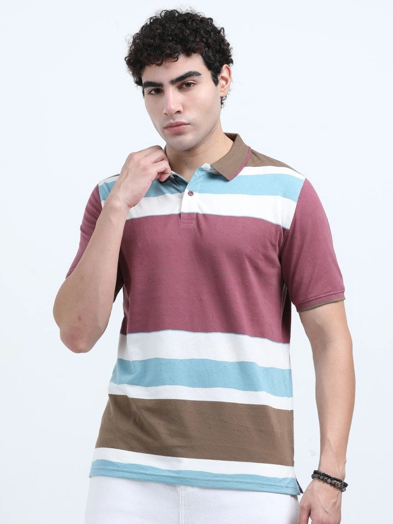 men's cotton polo t-shirt purple straight view buy online - Purple