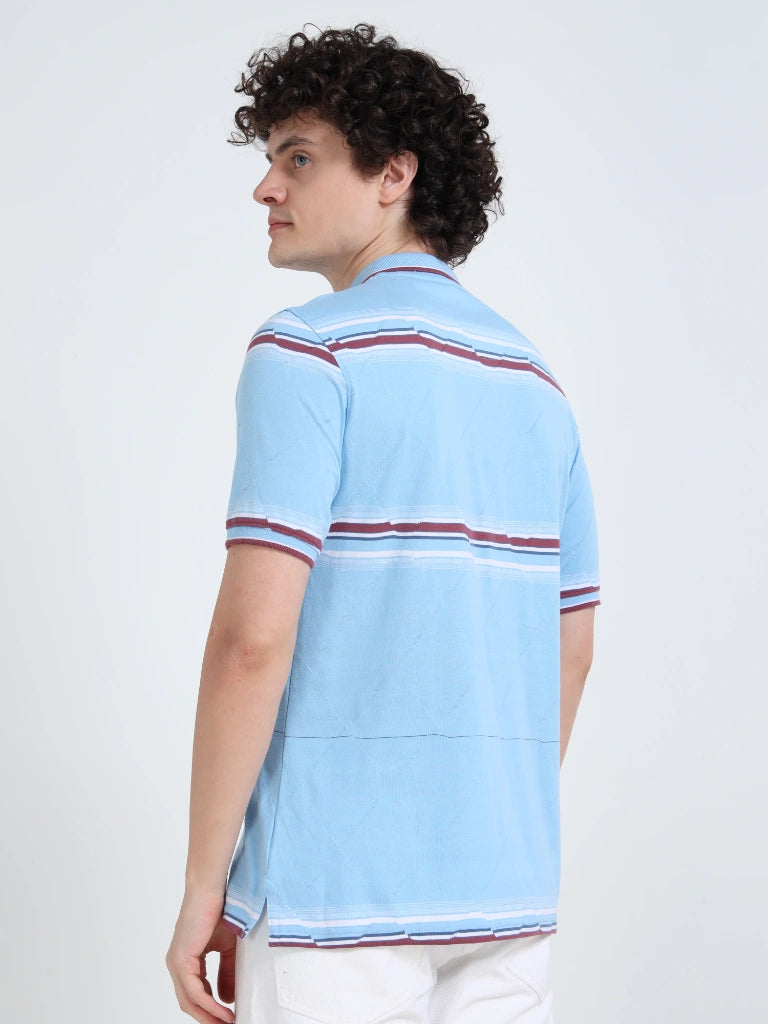 men's cotton polo t-shirt sky blue back view shop online - Skyblue