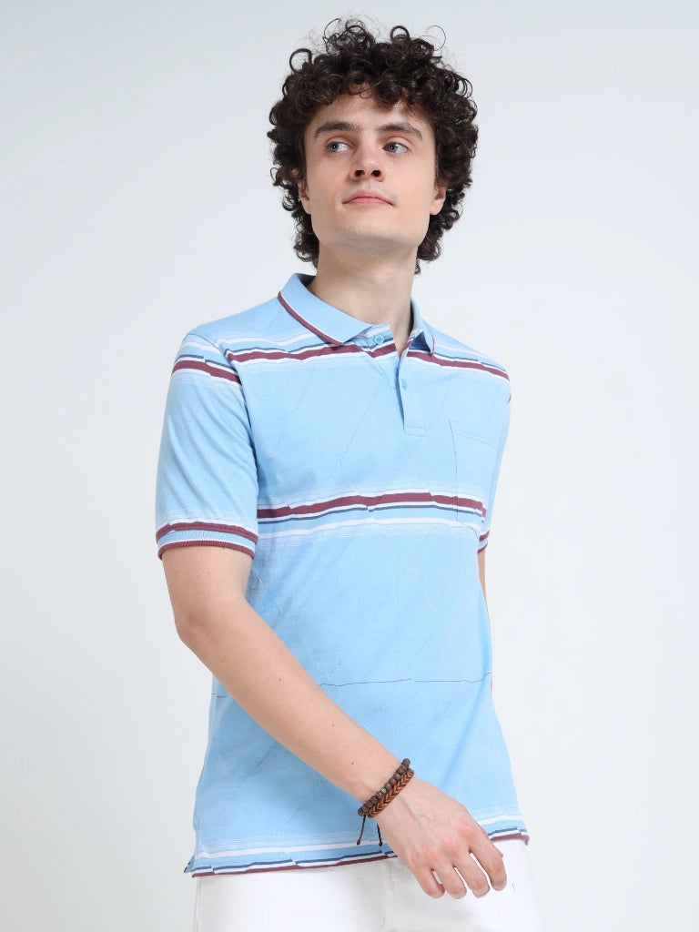 men's cotton polo t-shirt sky blue side view buy online - Skyblue
