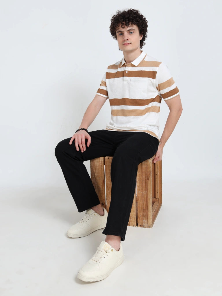 men's cotton polo t-shirt white sitting view shop online - White