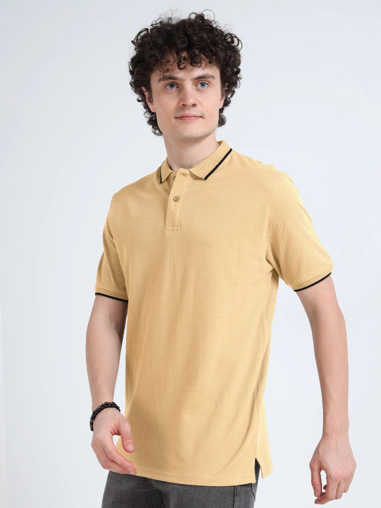 shop online cotton collard t shirts for men - Beige