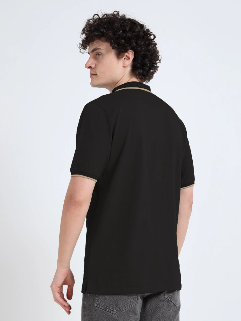 polo style cotton t-shirt black back view buy online - Black