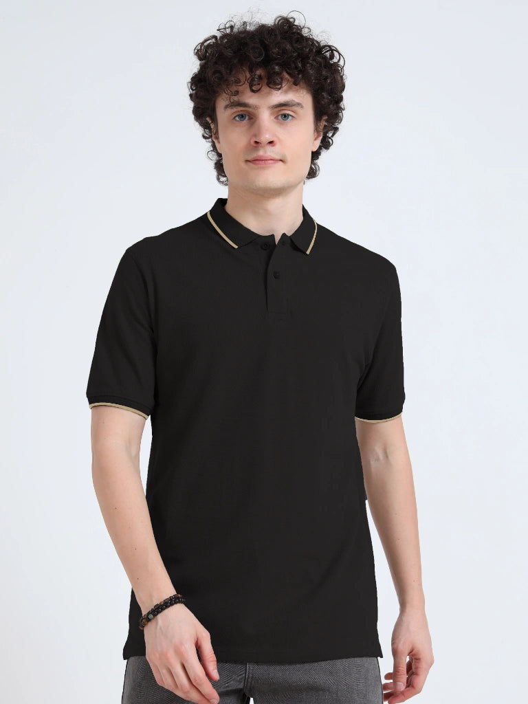 polo style cotton t-shirt black straight view buy online - Black