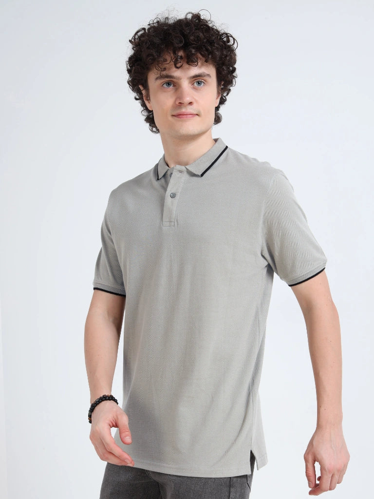 polo style cotton t-shirt gray side view shop online - Gray