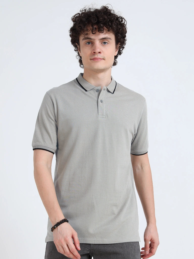 polo style cotton t-shirt gray straight view buy online - Gray