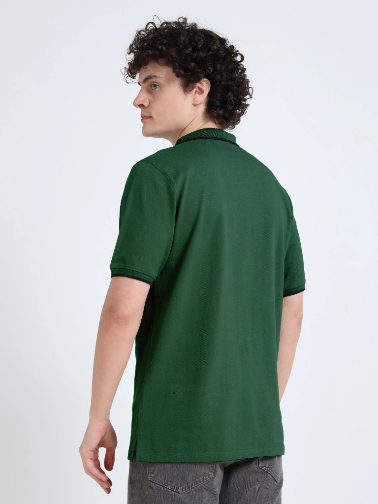 polo style cotton t-shirt green back view buy online - Green