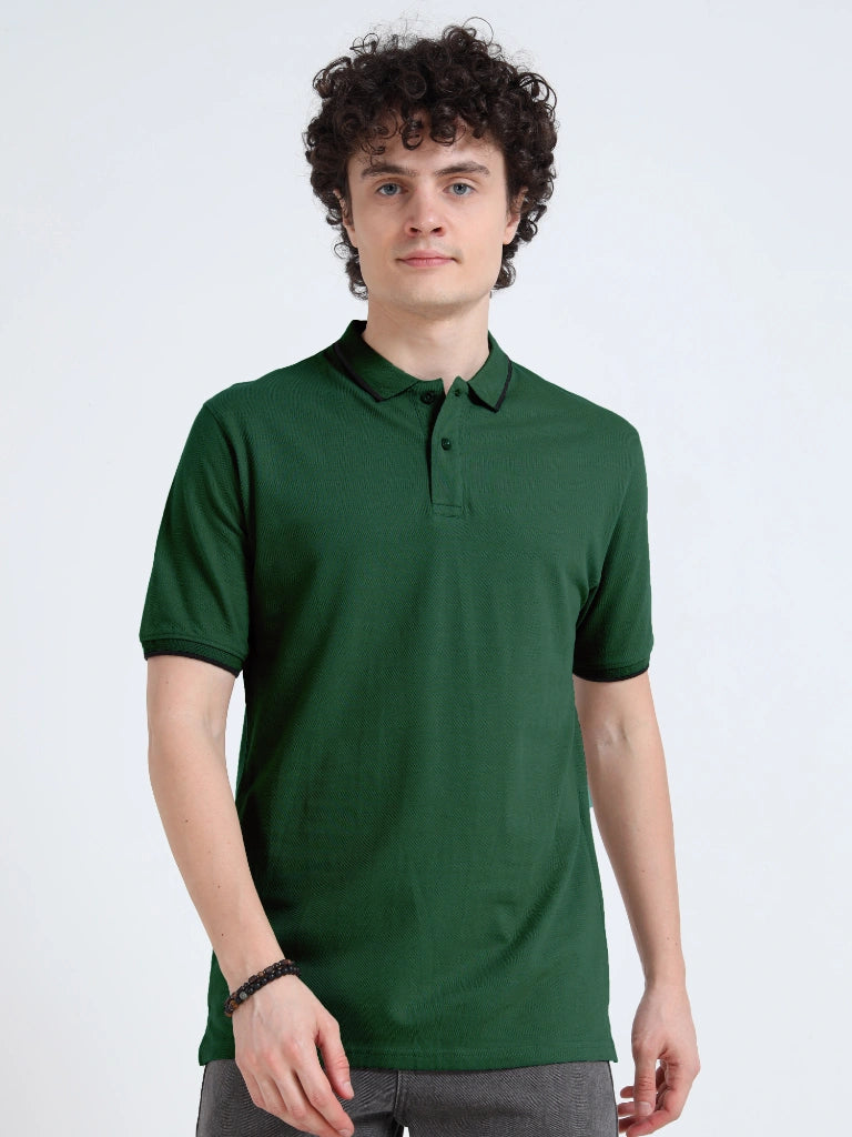 polo style cotton t-shirt green straight view buy online - Green