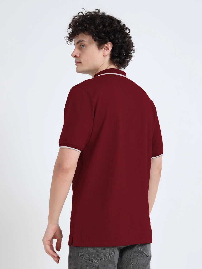 polo style cotton t-shirt maroon back view buy online - Maroon