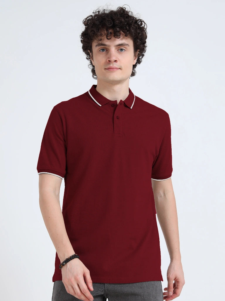 polo style cotton t-shirt maroon straight view buy online - Maroon
