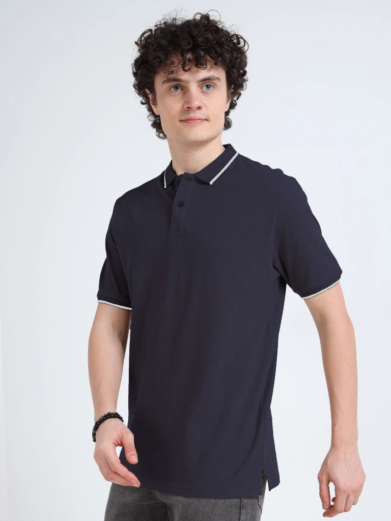 polo style cotton t-shirt midnight navy straight view buy online - Midnight Navy