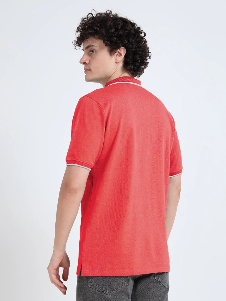 polo style cotton t-shirt red back view buy online - Red