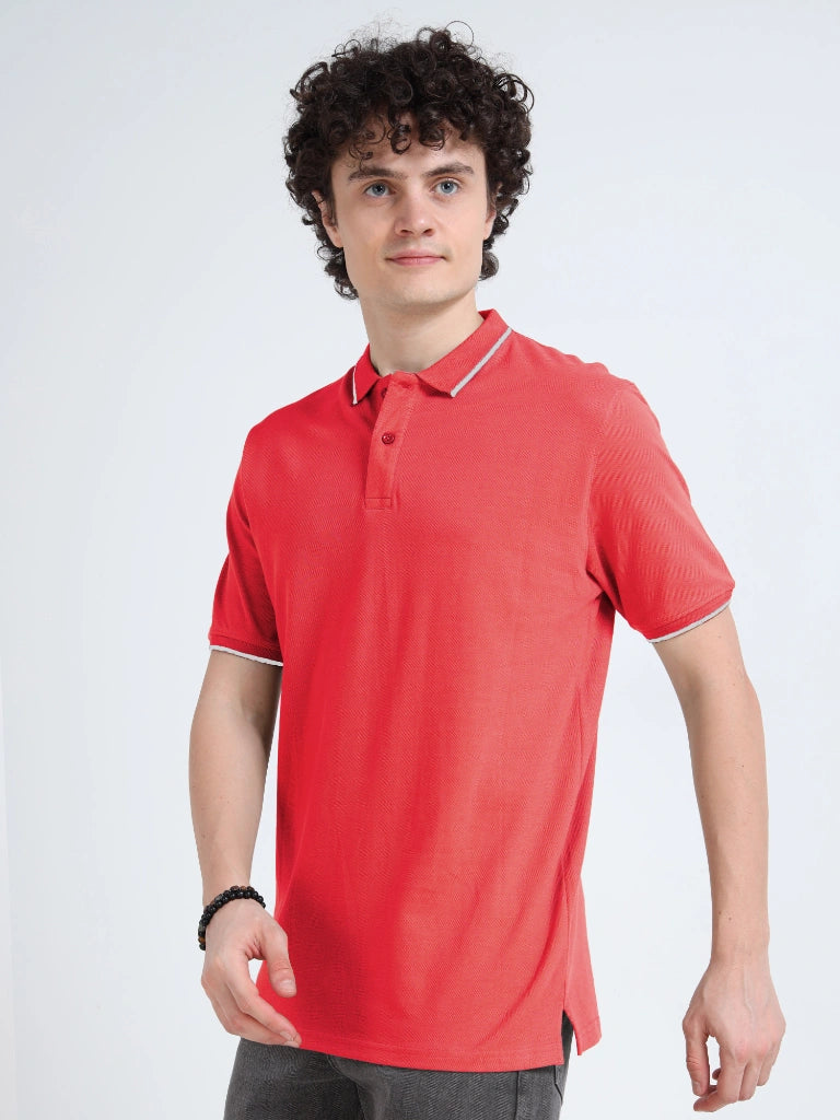 polo style cotton t-shirt red side view shop online - Red