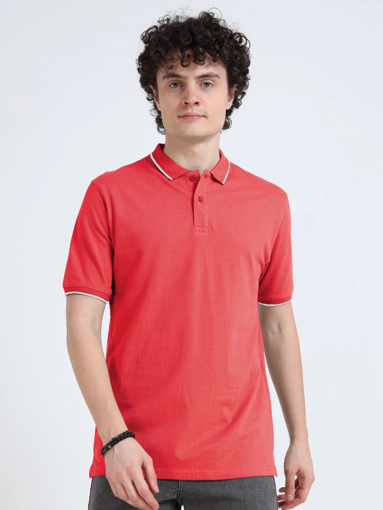 polo style cotton t-shirt red straight view buy online - Red