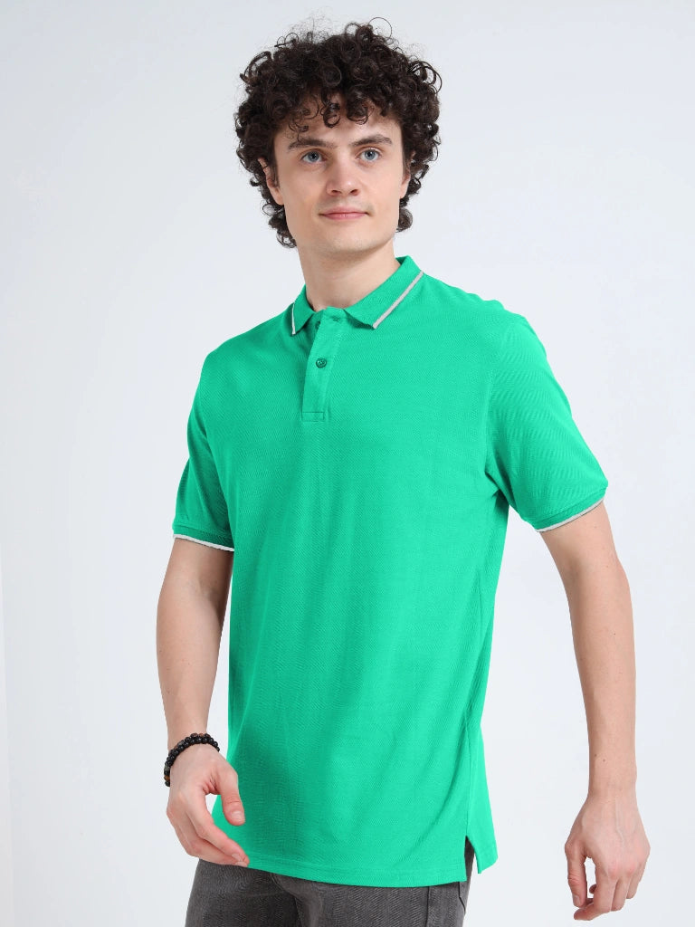 polo style cotton t-shirt sea foam green side view shop online - Sea Foam Green