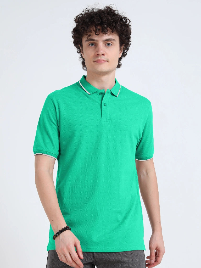 polo style cotton t-shirt sea foam green straight view buy online - Sea Foam Green
