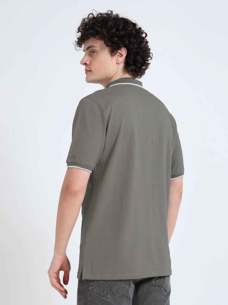 polo style cotton t-shirt steel gray back view shop online - Steel Gray